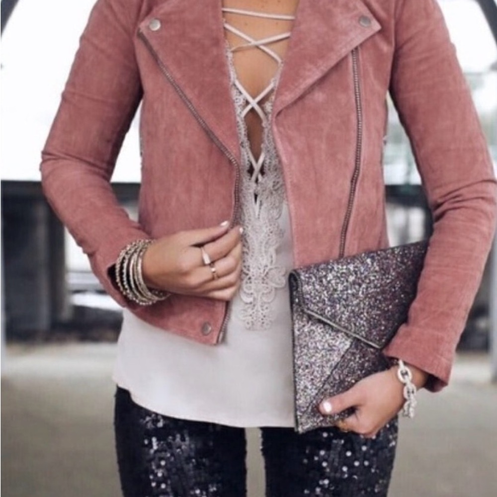 BLANK NYC Pink Women’s Suede Biker Jacket size m